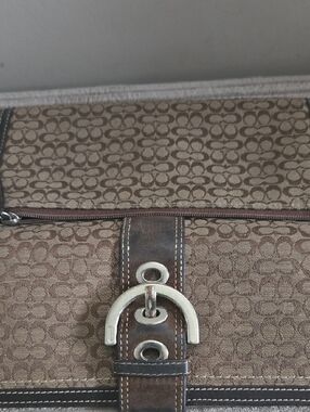 Brown Coach Monogram Canvas Wallet with Silver Hardware